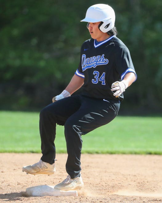 Brandywine's Matt McGill reaches second in the first inning but is left on base in Concord's 3-1 win at Brandywine High School, Tuesday, April 23, 2024.
