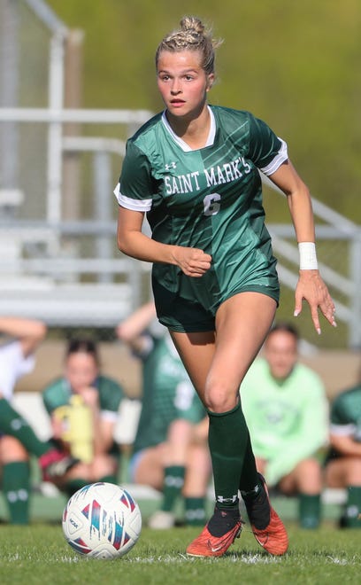 Saint Mark's Lily Phillips in the Bucs' 1-0 overtime win at Saint Mark's High School, Wednesday, April 24, 2024.