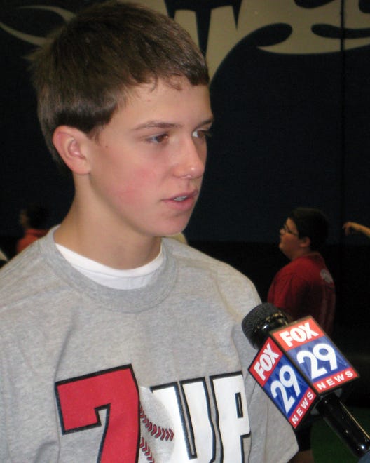 Red Lion Christian Academy seventh-grader David Sills is interviewed on Friday, Feb. 5, 2010. One day earlier, Sills verbally committed to play football at USC in 2015.