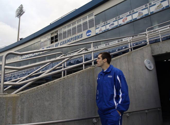 Delaware quarterback Joe Flacco gets a look at Max Finley Stadium from the stands after a round of media interviews on the eve of the NCAA I-AA championship game, Thursday, Dec 13, 2007 in Chattanooga, TN.