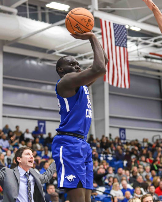 Delaware Bluecoats Guard MARIAL SHAYOK (35) attempts  a jump shot in the first half of a NBA G-League regular season basketball game between the Bluecoats and the Maine Red Claws (Boston Celtics) Saturday, Nov. 09, 2019, at the 76ers Fieldhouse in Wilmington, DE