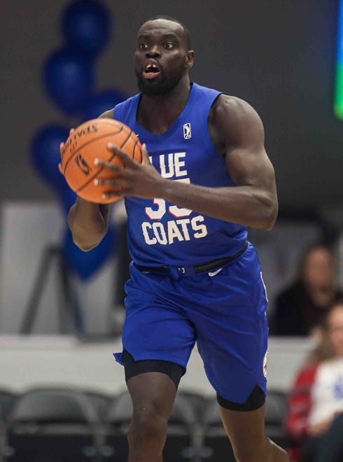 Delaware Bluecoats Guard MARIAL SHAYOK (35) attempts   to pass the ball in the first half of a NBA G-League regular season basketball game between the Bluecoats and the Maine Red Claws (Boston Celtics) Saturday, Nov. 09, 2019, at the 76ers Fieldhouse in Wilmington, DE